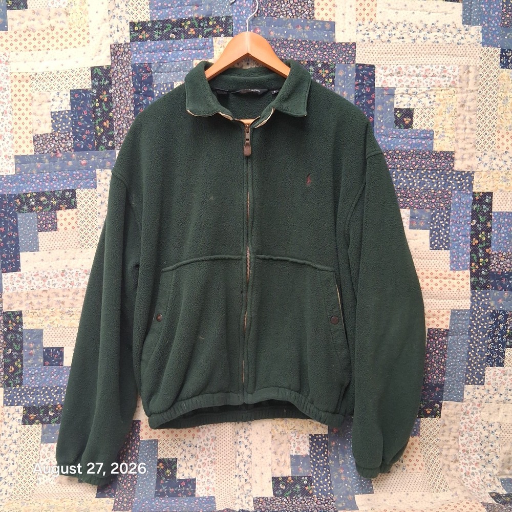 Vintage 90s Polo Ralph Lauren Fleece Jacket Mens Large Green Full Zip USA Made